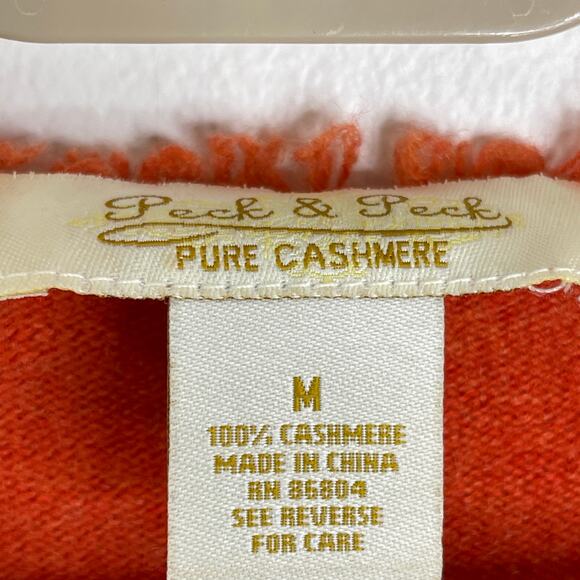 Peck & Peck Womens 100% Cashmere V Neck Sweater Burnt Orange Fringe M/S - Picture 6 of 6